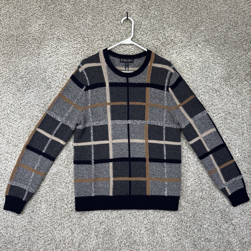 Brooks Brothers Sweater Men Medium Italian Yarn Windowpane Knit 100% Merino Wool